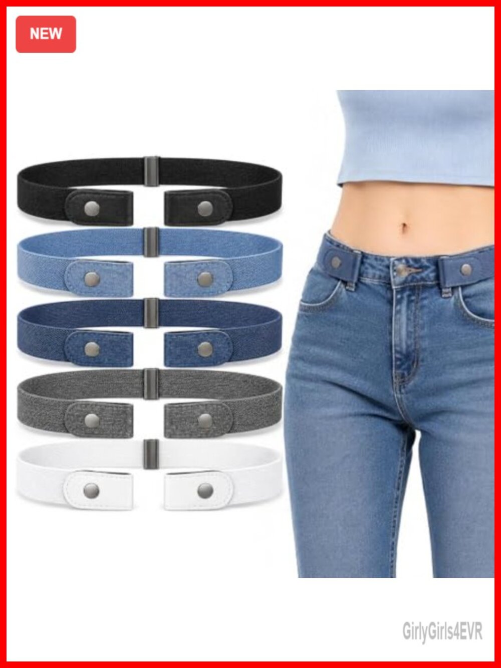 No Buckle Elastic Belts for Women, Adjustable Stretch Waist Belt Set